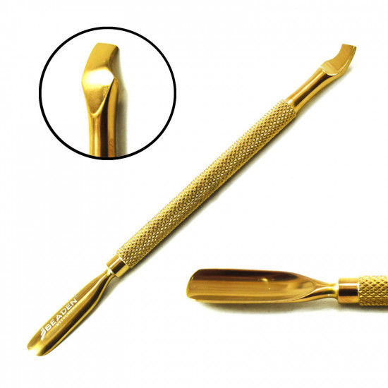 Dual Ended Nail Groomer, Stainless Steel Art Beauty Gauge Rose Gold Gouge Curved Cuticle Pusher and Nail Cleaner Tool